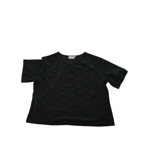 TRUFFLE WOMAN Black Lace Overlay Short Sleeve Top Made in USA‎ XL